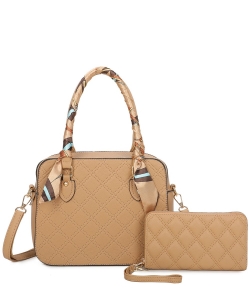 Quilted Scarf Top Handle 2-in-1 Satchel LF470S2 KHAKI